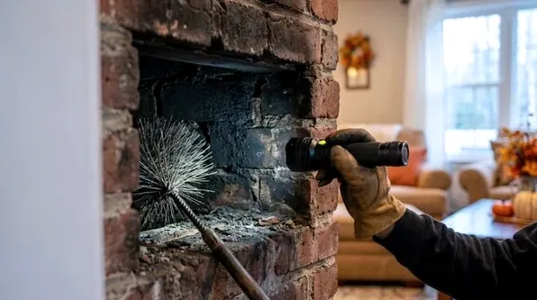 Inspecting an old coal fireplace in Merion Village